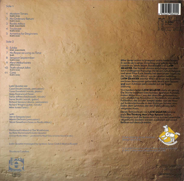 Latin Quarter - Modern Times | Rockin' Horse Records (ZL 70840) - 2 Latin Quarter - Modern Times | Rockin' Horse Records (ZL 70840) - 2