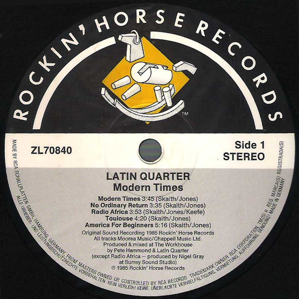 Latin Quarter - Modern Times | Rockin' Horse Records (ZL 70840) - 3 Latin Quarter - Modern Times | Rockin' Horse Records (ZL 70840) - 3