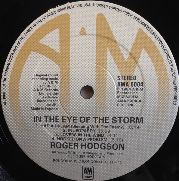 Roger Hodgson - In The Eye Of The Storm | A&M Records (AMA 5004) - 3