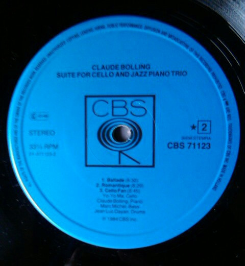 Claude Bolling & Yo-Yo Ma - Suite For Cello & Jazz Piano Trio | CBS (71123) - 4