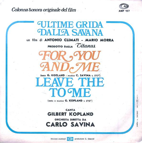 Carlo Savina , Gilbert Kopland - Ultime Grida Dalla Savana (Colonna Sonora Originale) | CAM (AMP 157) - 2
