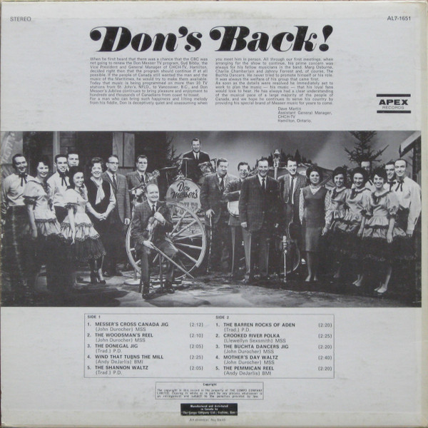 Don Messer - Don Messer's Back! | Apex (AL 7-1651) - 2 Don Messer - Don Messer's Back! | Apex (AL 7-1651) - 2