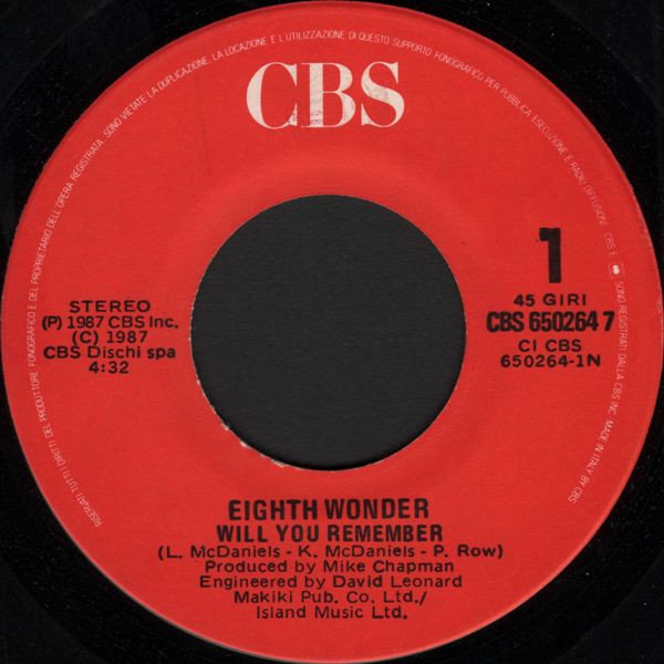 Eighth Wonder - Will You Remember | CBS (CBS 650264 7) - 3