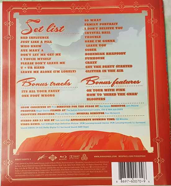 P!NK - Funhouse Tour - Live In Australia [BLU-RAY Vidéo] | Jive (88697-60070-9) - 2