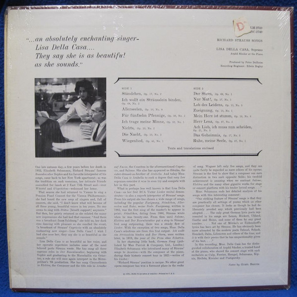 Lisa Della Casa - Richard Strauss Songs | RCA Victor Red Seal (LM-2749) - 2 Lisa Della Casa - Richard Strauss Songs | RCA Victor Red Seal (LM-2749) - 2