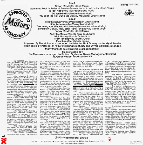 The Motors - Approved By The Motors | Virgin (VV-33 001) - 2