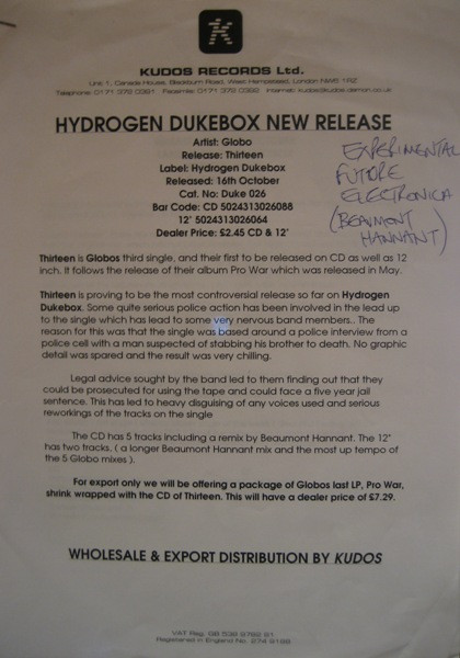 Globo - Thirteen | Hydrogen Dukebox (DUKE 026) - 3