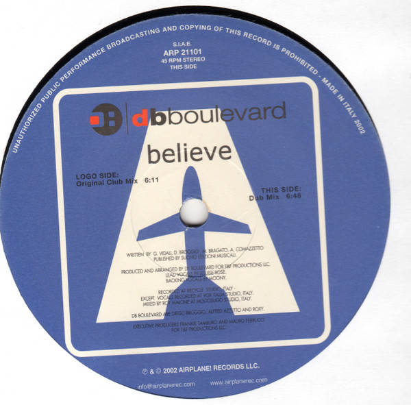 DB Boulevard - Believe | Airplane! Records (ARP 21101) - 2