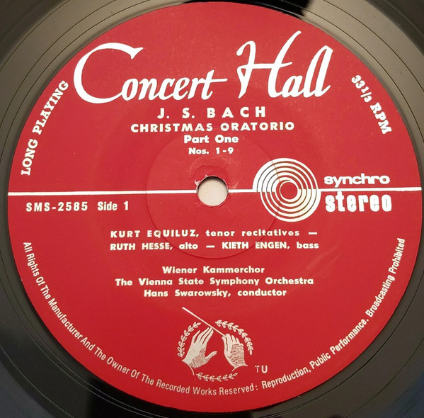 Johann Sebastian Bach - Hans Swarowsky , Wiener Symphoniker , Wiener Kammerchor - Weihnachts-Oratorium | Concert Hall (SMS - 2585) - 3