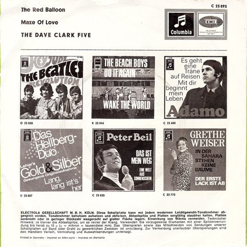 The Dave Clark Five - The Red Balloon / Maze Of Love | Columbia (C 23 893) - 2 The Dave Clark Five - The Red Balloon / Maze Of Love | Columbia (C 23 893) - 2