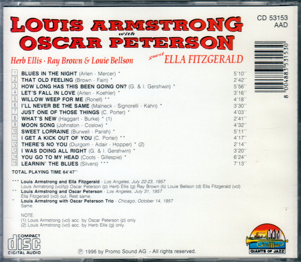Louis Armstrong With Oscar Peterson , Herb Ellis , Ray Brown & Louis Bellson Guest Ella Fitzgerald - Louis Armstrong With Oscar Peterson | Giants Of Jazz (CD 53153) - 2
