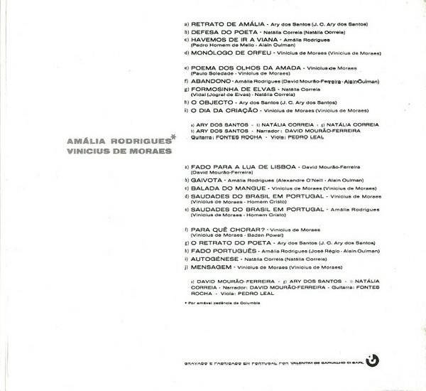 Amália Rodrigues , Vinicius De Moraes - Amália/Vinicius | Decca (SLPDP 5000) - 4