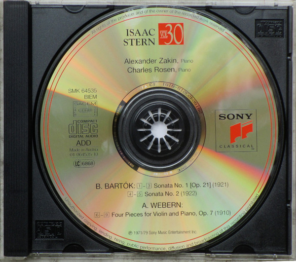 Béla Bartók , Anton Webern - Isaac Stern , Alexander Zakin , Charles Rosen - Violin Sonatas Nos. 1 & 2 / 4 Pieces Op. 7 | Sony Classical (SMK 64535) - 4