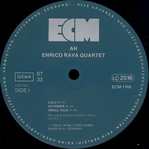 Enrico Rava Quartet - »Ah« | ECM Records (ECM 1166) - 4 Enrico Rava Quartet - »Ah« | ECM Records (ECM 1166) - 4