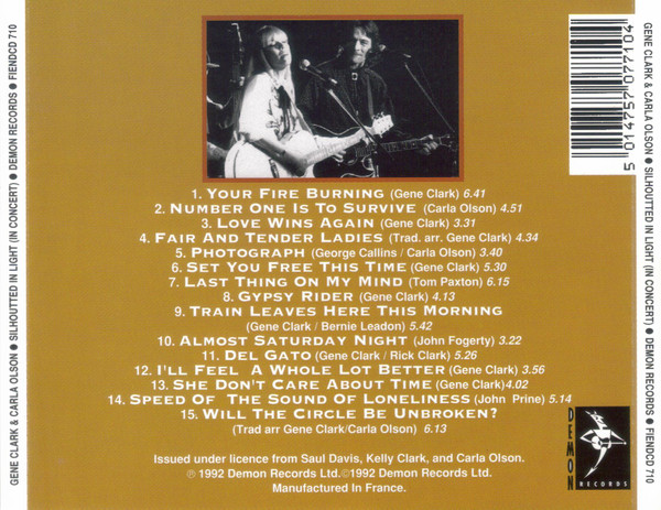 Gene Clark & Carla Olson - Silhouetted In Light (Live In Concert) CD | Demon Records (FIENDCD 710) - 2