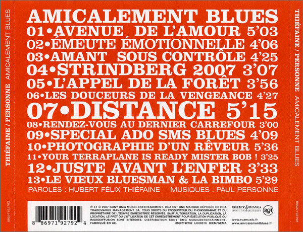 Hubert Félix Thiéfaine / Paul Personne - Amicalement Blues | RCA (88697 19279 2) - 2 Hubert Félix Thiéfaine / Paul Personne - Amicalement Blues | RCA (88697 19279 2) - 2