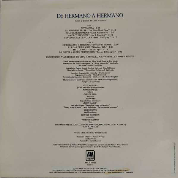 Gino Vannelli - Brother To Brother = De Hermano A Hermano | A&M Records (AMLH 64722) - 2 Gino Vannelli - Brother To Brother = De Hermano A Hermano | A&M Records (AMLH 64722) - 2