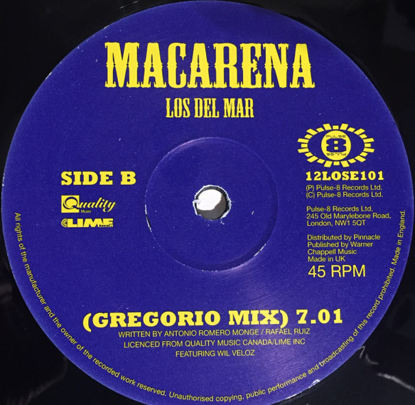 Los Del Mar - Macarena | Pulse-8 Records (12LOSE101) - 3