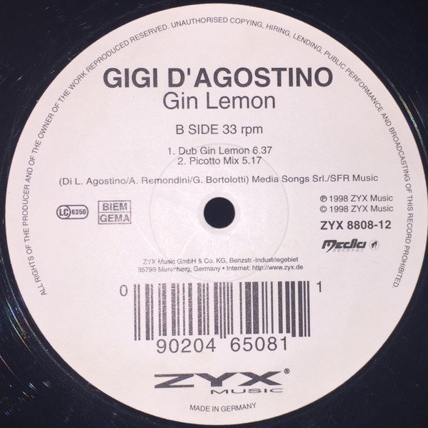 Gigi D'Agostino - Gin Lemon | ZYX Music (ZYX 8808-12) - 2 Gigi D'Agostino - Gin Lemon | ZYX Music (ZYX 8808-12) - 2