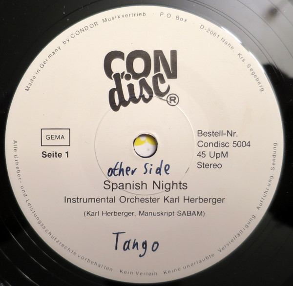 Karl Herberger And His Dance Orchestra / Johnnie Ray - Spanish Nights / Hernando's Hideaway | CONdisc (5004) - 2