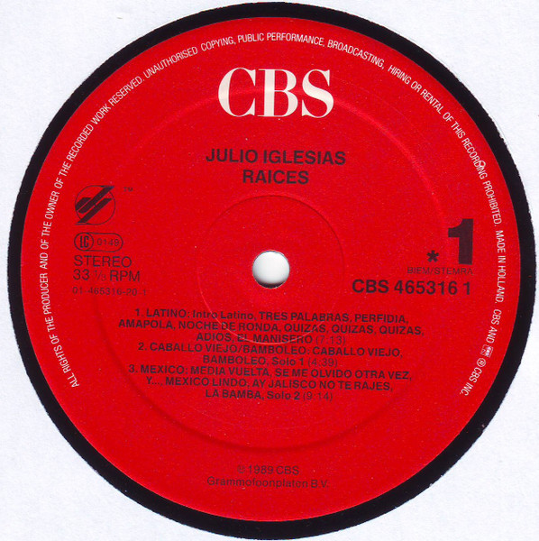 Julio Iglesias - Raices | CBS (465316 1) - 3