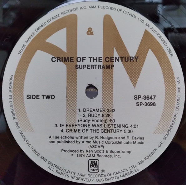 Supertramp - Crime Of The Century | A&M Records (SP-3647) - 4 Supertramp - Crime Of The Century | A&M Records (SP-3647) - 4