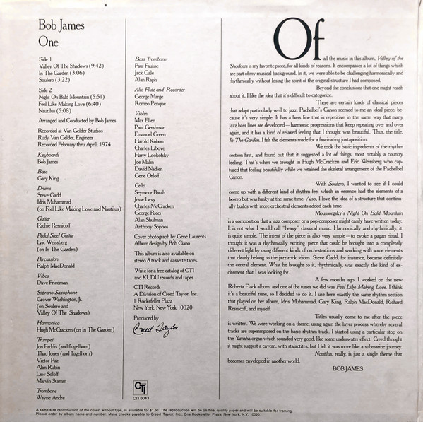 Bob James - One | CTI Records (CTI 6043) - 2