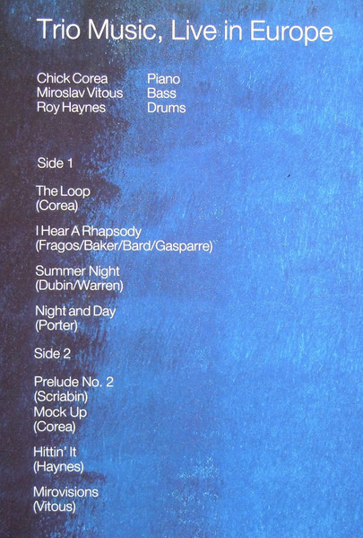 Chick Corea , Miroslav Vitous , Roy Haynes - Trio Music, Live In Europe | ECM Records (ECM 1310) - 3