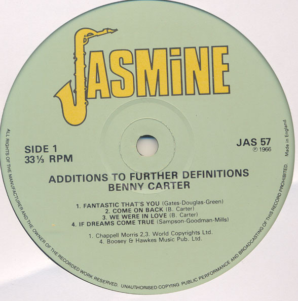 Benny Carter - Additions To Further Definitions | Jasmine Records (JAS 57) - 2