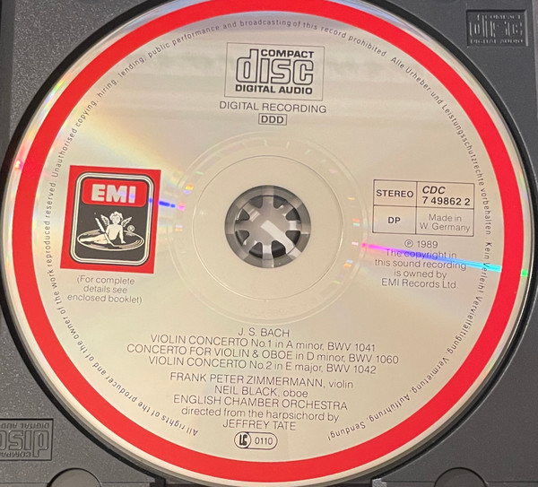 Johann Sebastian Bach , Frank Peter Zimmermann , Neil Black , English Chamber Orchestra , Jeffrey Tate - Violinkonzerte - Violin Concertos - Concertos Pour Violon | EMI Digital (7 49862 2) - 2