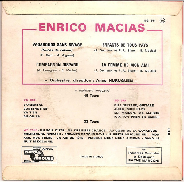 Enrico Macias - Vagabonds Sans Rivage | Pathé (EG 641) - 2