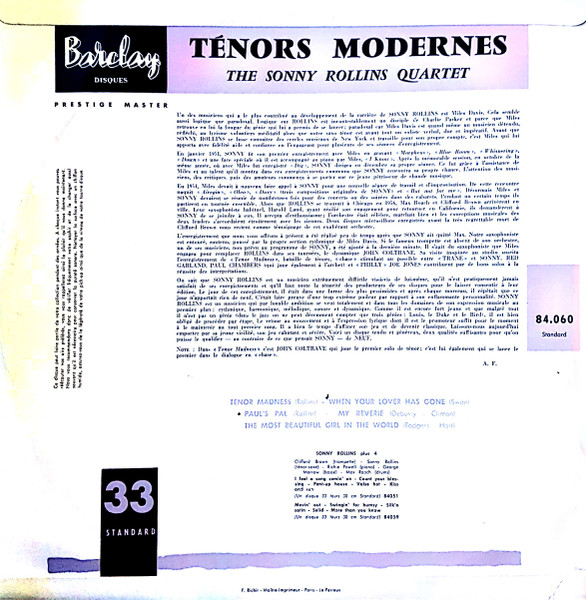 Sonny Rollins Quartet - Ténors Modernes | Barclay (84.060 Standard) - 2