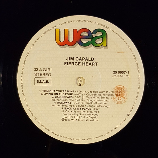 Jim Capaldi - Fierce Heart | WEA (25 0057-1) - 3