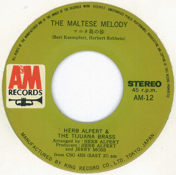 Herb Alpert & The Tijuana Brass - The Maltese Melody / I'll Be Back | A&M Records (AM-12) - 3