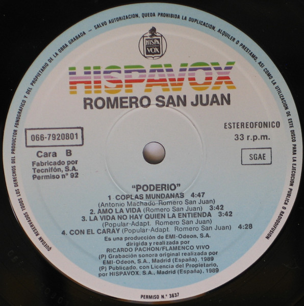 Romero San Juan - Poderío | Hispavox (066 79 2080 1) - 4