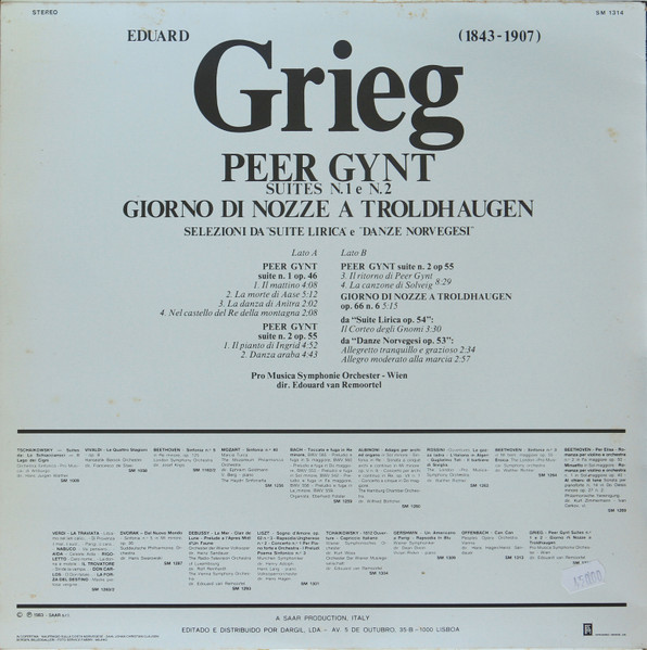 Edvard Grieg - Peer Gynt Suites N.1 E N.2 Giorno Di Nozze A Troldhaugen | International Joker Production (SM 1314) - 2