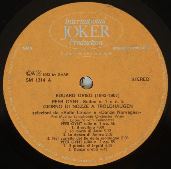 Edvard Grieg - Peer Gynt Suites N.1 E N.2 Giorno Di Nozze A Troldhaugen | International Joker Production (SM 1314) - 3