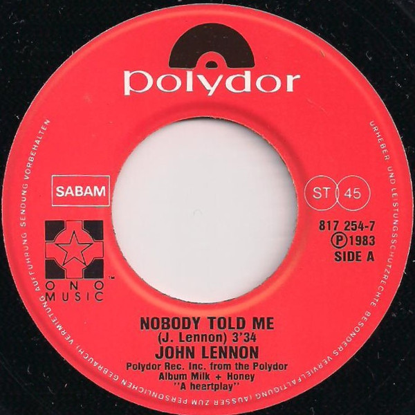 John Lennon - Nobody Told Me | Polydor (817 254-7) - 3