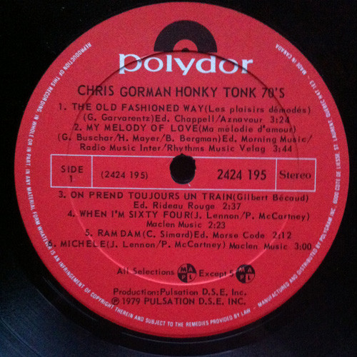 Chris Gorman - Honky Tonk 70's | Polydor (2424 195) - 3 Chris Gorman - Honky Tonk 70's | Polydor (2424 195) - 3