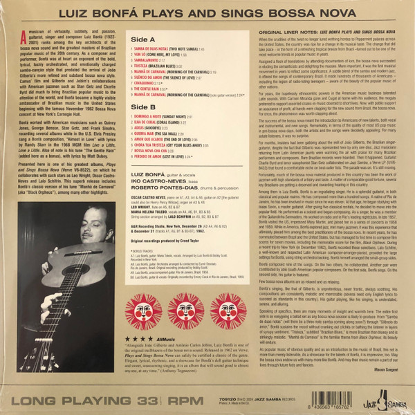 Luiz Bonfá - Plays And Sings Bossa Nova | Jazz Samba Records (709120) - 2