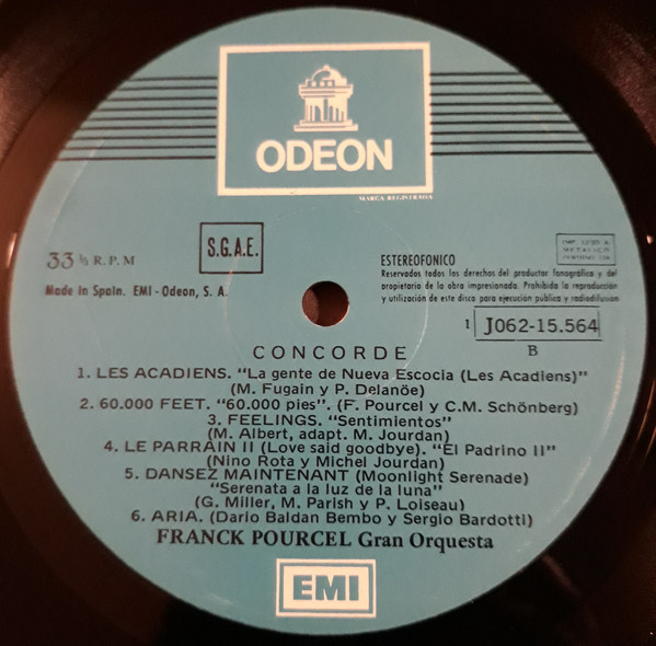 Franck Pourcel Et Son Grand Orchestre - Concorde | Odeon (1J 062-15.564) - 4 Franck Pourcel Et Son Grand Orchestre - Concorde | Odeon (1J 062-15.564) - 4