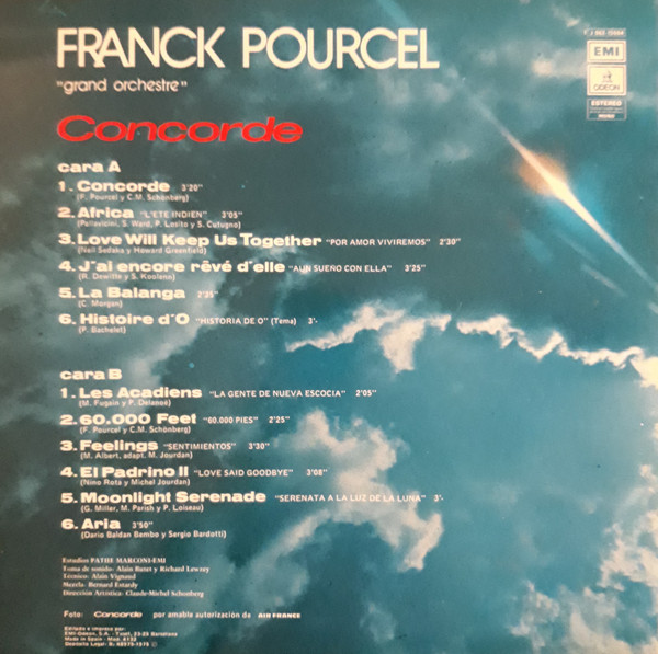 Franck Pourcel Et Son Grand Orchestre - Concorde | Odeon (1J 062-15.564) - 2 Franck Pourcel Et Son Grand Orchestre - Concorde | Odeon (1J 062-15.564) - 2