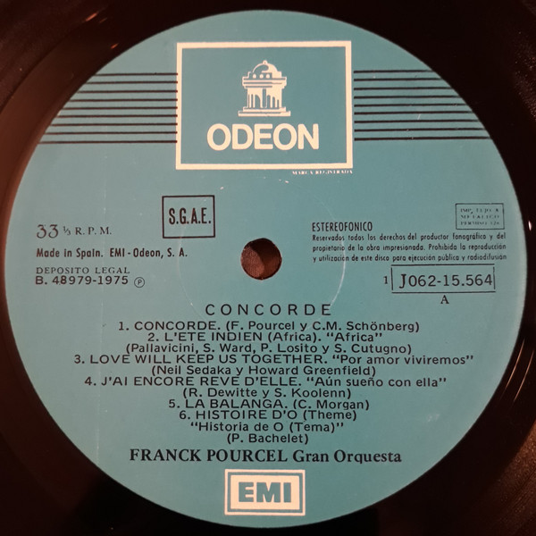 Franck Pourcel Et Son Grand Orchestre - Concorde | Odeon (1J 062-15.564) - 3 Franck Pourcel Et Son Grand Orchestre - Concorde | Odeon (1J 062-15.564) - 3