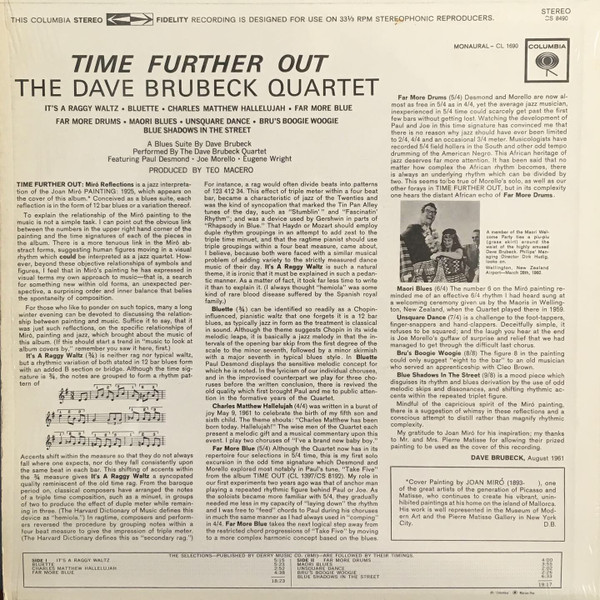 The Dave Brubeck Quartet - Time Further Out (Miro Reflexions) [Vinyl] | Columbia (CS 8490) - 2