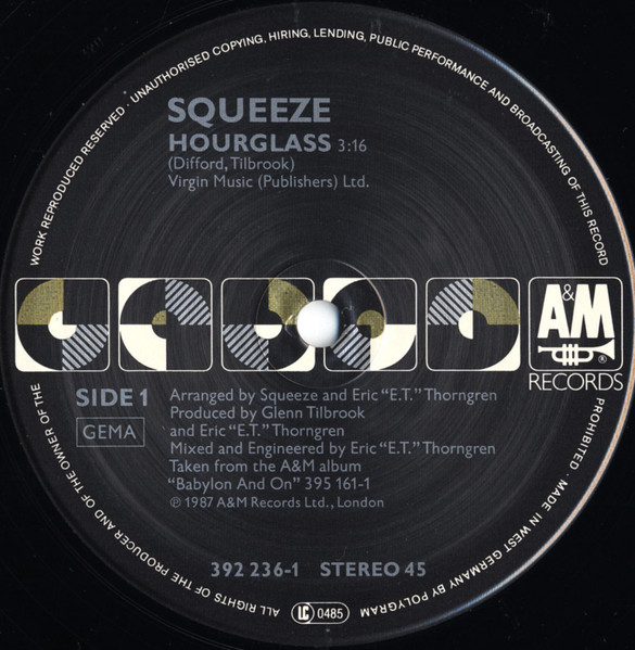 Squeeze - Hourglass | A&M Records (392 236-1) - 3