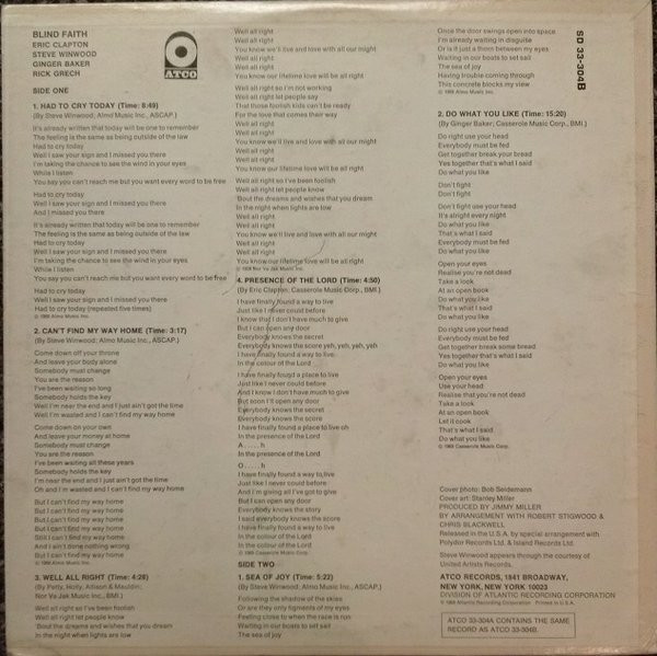 Blind Faith - Blind Faith | ATCO Records (SD 33-304B) - 2