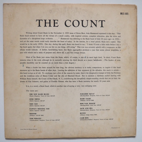 Count Basie - The Count ! [Vinyl] | Clef Records (MG C-685) - 2