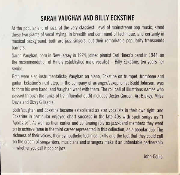 Sarah Vaughan & Billy Eckstine - Side By Side | Classic Jazz (CDCD 1113) - 4