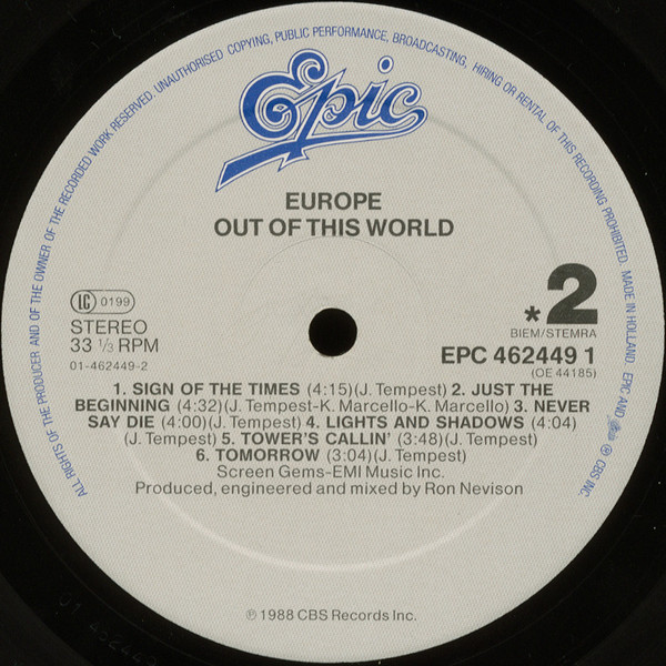 Europe - Out Of This World | Epic (EPC 462449 1) - 4