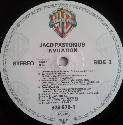 Jaco Pastorius - Invitation | Warner Bros. Records (92-3876-1) - 4 Jaco Pastorius - Invitation | Warner Bros. Records (92-3876-1) - 4